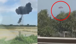 Khoảnh khắc phi công nhảy dù thoát khỏi chiếc máy bay quân sự rơi ở Quảng Nam