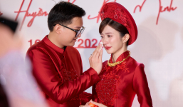 Lễ cưới ngập sắc đỏ của diễn viên Ngọc Huyền và cháu trai NSUT Chí Trung, cô dâu khóc nhận của hồi môn