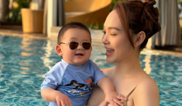 Con trai Minh Hằng 'gây bão' MXH với bức hình trong hồ bơi cùng mẹ, chưa đầy 1 tuổi đã ra dáng soái ca