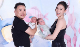Diễn viên Phương Oanh khoe dáng bên Shark Bình trong tiệc đầy tháng 2 con sinh đôi