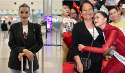 HH Ngọc Châu mặc 'áo vía' của mẹ lên đường thi Miss Universe, hé lộ lý do chỉ đem 6 vali hành lý