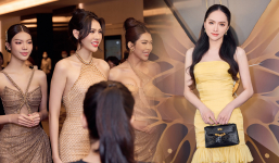 Hương Giang xách túi da cá sấu bạc tỷ, đọ sắc cùng Top 3 Miss International Queen Vietnam tại sự kiện