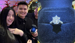 Cận cảnh Quang Hải cầu hôn Chu Thanh Huyền, nhìn chiếc nhẫn kim cương khổng lồ mà choáng