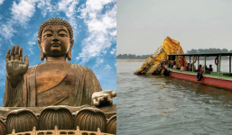 Bảo tháp của Phật giáo 700 năm nổi lên giữa sông Mekong, người dân ồ ạt đến xem cảnh 'tâm linh'