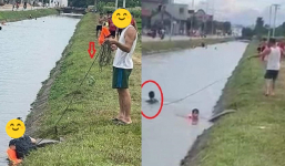 Hài hước câu chuyện chồng buộc dây vào người vợ để vợ yên tâm tập bơi, netizen liền phán: 'Ông xã quốc dân đây rồi!'