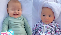 2 nhóc tì sinh đôi nhà Hồ Ngọc Hà và Kim Lý lần đầu được lên đồ đi bơi cực đáng yêu