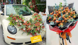 Chiếc xe rước dâu trang trí bằng quả vải Bắc Giang siêu cưng, chính chủ thật biết tận dụng 'của nhà trồng'