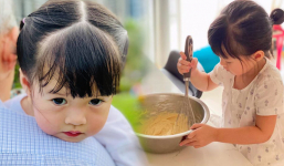 Con gái Hoa hậu Đặng Thu Thảo mới hơn 3 tuổi đã biết phụ mẹ việc nhà, gương mặt xinh như búp bê