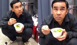 Khán giả thương MC Quyền Linh với bữa cơm toàn rau, ngồi một góc ăn vội để tiếp tục quay chương trình