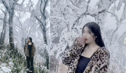 Cô gái mặc áo 2 dây check-in giữa băng tuyết trên đỉnh Cao Bằng, ngỡ đâu ảnh ghép khiến chính chủ phải tung clip hậu trường