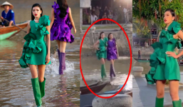Minh Tú - Kim Duyên gây ấn tượng khi cùng catwalk đôi trên sông