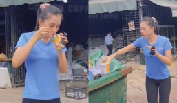 Khoảnh khắc giản dị Hoa hậu Tiểu Vy “xì xụp” ăn mì giữa phố cạnh thùng rác gây xúc động mạnh
