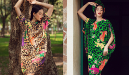 Siêu mẫu Châu Á Quỳnh Anh diện váy họa tiết cho Tết Nhâm Dần