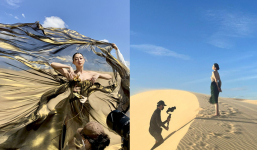 Hoa hậu lương Thuỳ Linh múa giữa sa mạc