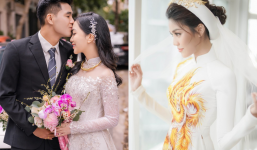 Những chiếc áo dài cưới 'gây choáng' của Vbiz: Vợ Hà Đức Chinh diện áo giá 120 triệu, của Lan Khuê được thêu vàng 18k
