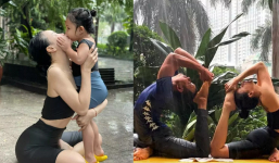 Trà Ngọc Hằng cùng con gái tập yoga dưới mưa