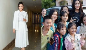 Ngọc Châu an ủi bệnh nhi khiếm khuyết, mong các em sẽ vững lòng vượt qua bệnh tật