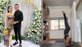 Bầu vượt mặt, Phương Trinh Jolie vẫn tập yoga tư thế “trồng chuối” khiến người xem hết hồn
