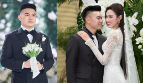 Chồng Đỗ Thị Hà diện ba bộ suit phong cách “quý ông thượng lưu”' trong ngày cưới