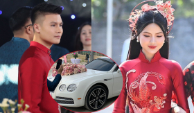 Cận cảnh siêu xe Bentley 10 tỷ đồng Quang Hải đón Chu Thanh Huyền về dinh