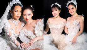 Cùng diện đồ cô dâu lộng lẫy, Hoa hậu Ngọc Châu và Đoàn Di Băng đọ sắc 'khét lẹt' trên sàn catwalk