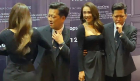 Trường Giang phản ứng thế nào khi bà xã Nhã Phương suýt hớ hênh trên thảm đỏ?