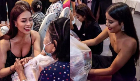 Tân Miss Grand và dàn Á hậu của ông Nawat gây tranh cãi vì mặc váy ngủ phản cảm đi làm từ thiện
