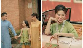Phương Trinh Jolie diện áo dài tết, tự tin khoe nhan sắc mẹ bầu bên chồng con