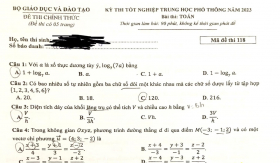 Gợi ý đáp án thi tốt nghiệp THPT 2023 môn Toán mã đề 118