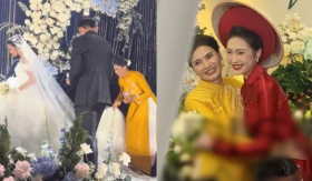 Mẹ Đoàn Văn Hậu liên tục làm 1 hành động với Doãn Hải My trước trăm khách, biết ngay cưng chiều con dâu cỡ nào?