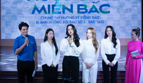 Vũ Mạnh Cường dầm mưa gần chục cây số đến chương trình vận động góp sức  'Hướng Về Miền Bắc'