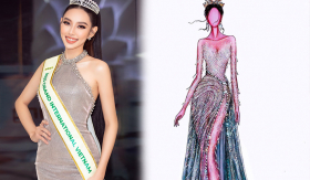 Evening gown Bán kết MGI của Thùy Tiên: Tà rũ, xẻ cao và lấy cảm hứng từ dải ngân hà