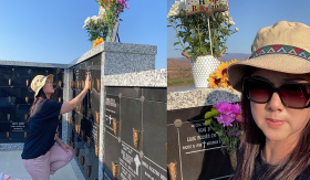 Vợ cố nghệ sĩ Chí Tài đến thăm mộ và hát chúc mừng sinh nhật từ nơi xa