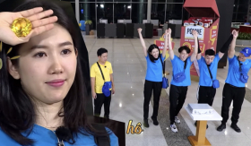 Thuý Ngân chơi lăn xả, không chịu thua 'cánh mày râu' trong trò xé bảng tên của 'Running Man Việt Nam'