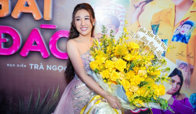 Lương Mỹ Kỳ mang nguyên vựa trái cây lên thảm đỏ chúc mừng Huỳnh Như ra phim mới