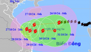 Bão Trami đang lao nhanh vào vùng biển Trung Trung Bộ, mạnh cấp 11 giật cấp 14