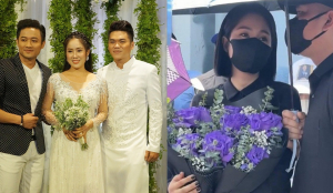 Lê Phương cùng chồng mang 8 bông hoa hồng tím đến lễ thủy táng diễn viên Quý Bình, ý nghĩa phía sau gây xúc động