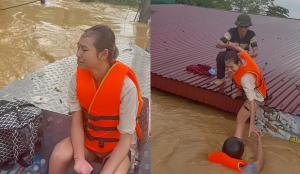 Thái Nguyên: Người mẹ liều mình vượt lũ mua thuốc cho con, may mắn được cứu hộ kịp thời