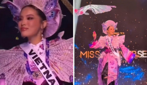 Kỳ Duyên diện áo Nhật Bình nổi bật trong phần thi National Costume ở bán kết Miss Universe 2024