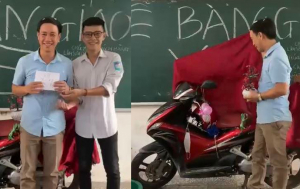 Một lớp học “chơi lớn” bàn giao xe cho thầy giáo ngay trên lớp, nguồn gốc của chiếc xe khiến netizen phải bật cười