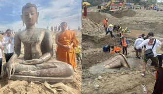 Lào khai quật được pho tượng Phật 100 năm tuổi dưới lòng sông Mekong