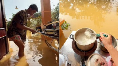 Lội nước lũ nấu “cơm cữ cho Hoàng hậu”, chồng Bắc Ninh khiến dân tình khen rần rần