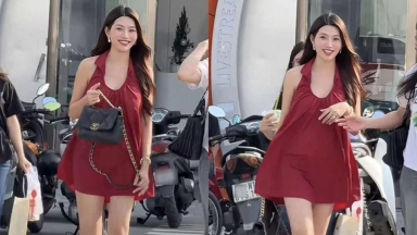 Á hậu Quỳnh Châu bầu bí vẫn đẹp rạng rỡ bất chấp camera thường