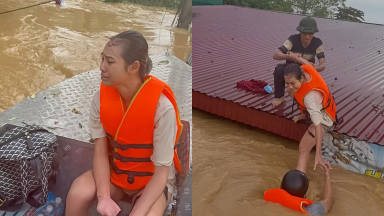 Thái Nguyên: Người mẹ liều mình vượt lũ mua thuốc cho con, may mắn được cứu hộ kịp thời