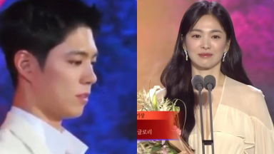 Park Bo Gum cố kìm nén khi Song Hye Kyo phát biểu nhận giải ở Baeksang vì tin đồn ngoại tình năm xưa?