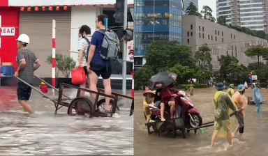 Xe chết máy hàng loạt trong ngập lụt, dịch vụ kéo xe bất ngờ ‘hái ra tiền’ ở Hà Nội