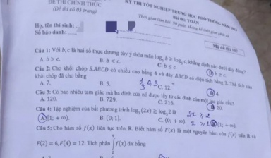 Gợi ý đáp án thi tốt nghiệp THPT 2023 môn Toán mã đề 107