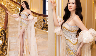 Đoàn Hồng Trang khoe khéo cặp 'kiếm nhật' trong thiết kế xẻ tà của NTK Tommy Nguyễn