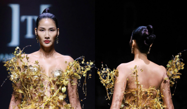 Hoàng Thuỳ mất 1 tiếng dát vàng lên cơ thể cho màn xuất hiện ấn tượng ở vị trí vedette tại SFW SS26