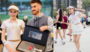 Á hậu Ngọc Hằng 'mạnh tay' đầu tư đồ tập Pickleball, có 'kỷ niệm đặc biệt' với cây vợt số 2 thế giới Federico